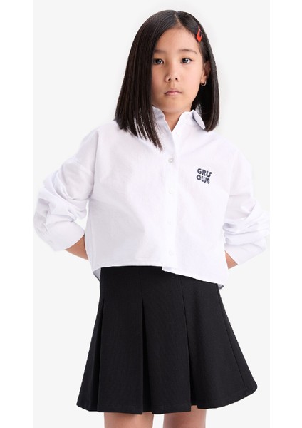 Kız Çocuk Cropped Fit Oxford Uzun Kollu Gömlek D9149A825SP