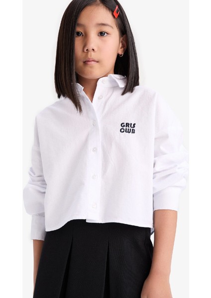 Kız Çocuk Cropped Fit Oxford Uzun Kollu Gömlek D9149A825SP