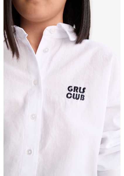 Kız Çocuk Cropped Fit Oxford Uzun Kollu Gömlek D9149A825SP