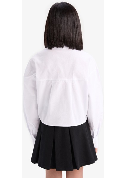 Kız Çocuk Cropped Fit Oxford Uzun Kollu Gömlek D9149A825SP