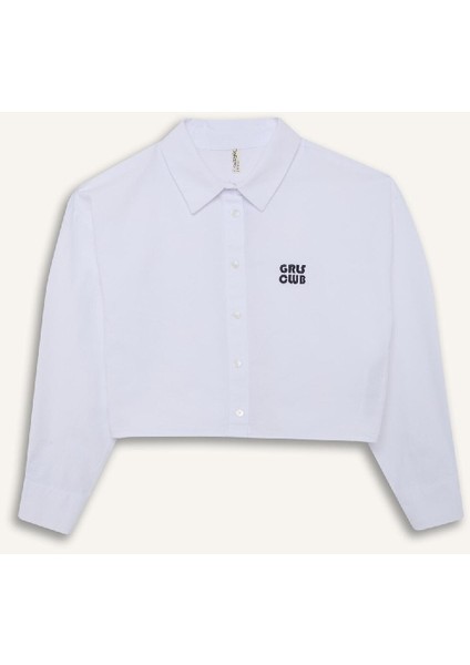 Kız Çocuk Cropped Fit Oxford Uzun Kollu Gömlek D9149A825SP