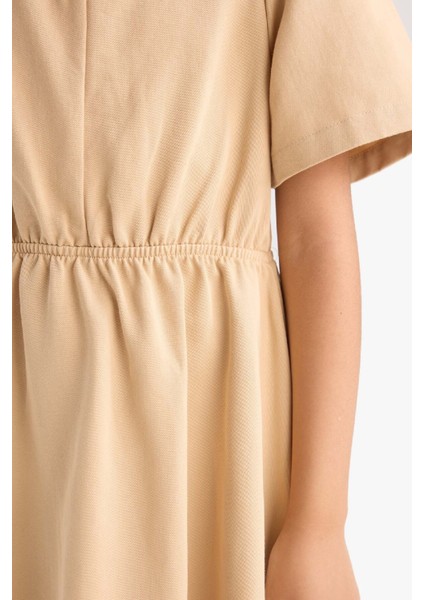 Kız Çocuk Standart Fit V Yaka Gabardin Kısa Kollu Elbise E2645A825SM