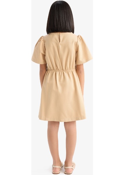 Kız Çocuk Standart Fit V Yaka Gabardin Kısa Kollu Elbise E2645A825SM