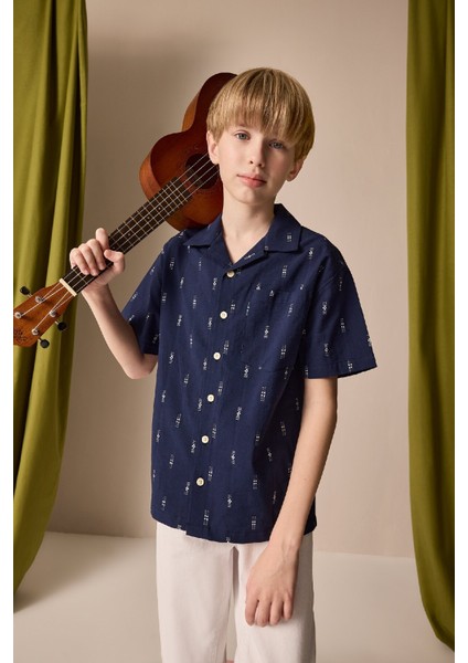 Erkek Çocuk Oversize Geniş Kalıp Polo Yaka Brode Kısa Kollu Gömlek D8339A825SM