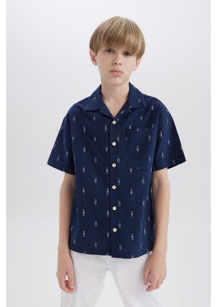 Erkek Çocuk Oversize Geniş Kalıp Polo Yaka Brode Kısa Kollu Gömlek D8339A825SM