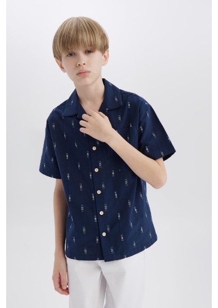 Erkek Çocuk Oversize Geniş Kalıp Polo Yaka Brode Kısa Kollu Gömlek D8339A825SM