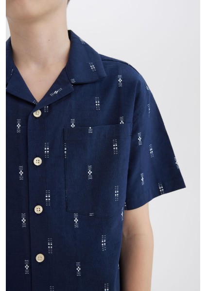 Erkek Çocuk Oversize Geniş Kalıp Polo Yaka Brode Kısa Kollu Gömlek D8339A825SM