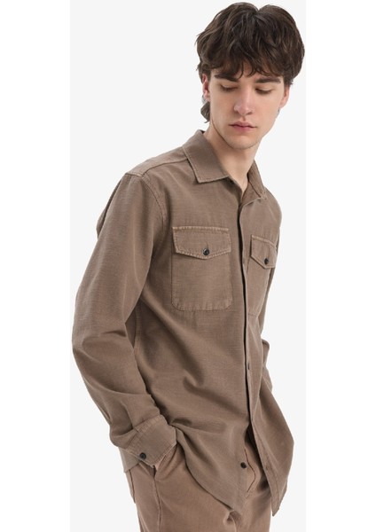 %100 Pamuk Regular Fit Polo Yaka Basic Düz Uzun Kollu Gömlek B2654AX25SP