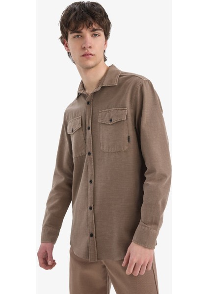 %100 Pamuk Regular Fit Polo Yaka Basic Düz Uzun Kollu Gömlek B2654AX25SP