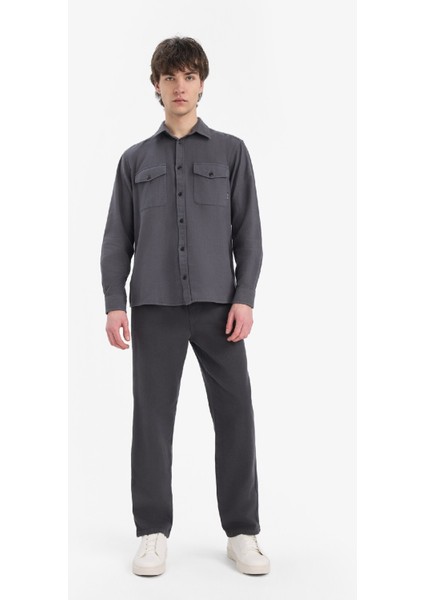 %100 Pamuk Regular Fit Polo Yaka Basic Düz Uzun Kollu Gömlek B2654AX25SP