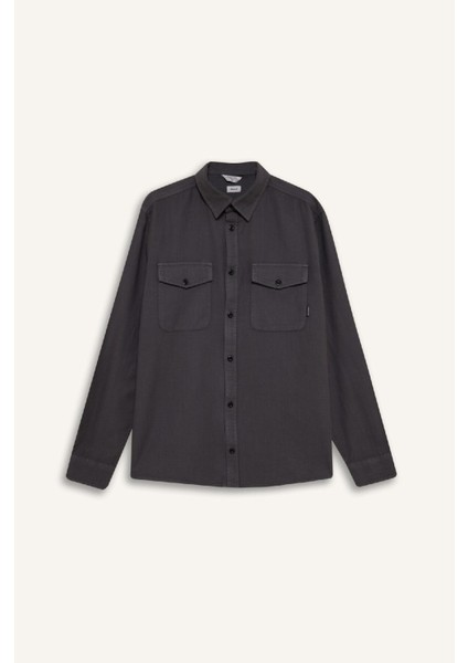 %100 Pamuk Regular Fit Polo Yaka Basic Düz Uzun Kollu Gömlek B2654AX25SP