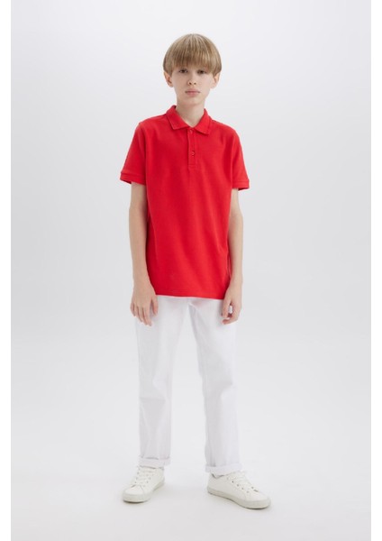 Erkek Çocuk Basic Düz Pike Kısa Kollu Kırmızı Polo Tişört K1689A625SM