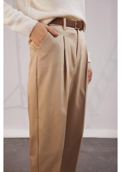 Carrot Fit Kemerli Klasik Pantolon Yüksek Bel Dar Paça Piliseli Basic Düz Kısa Paça D4282AX24AU