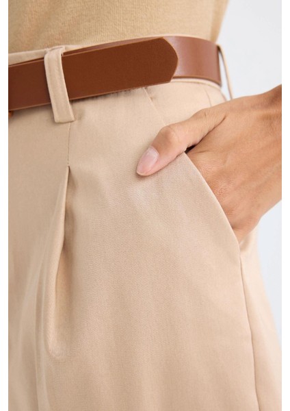 Carrot Fit Kemerli Klasik Pantolon Yüksek Bel Dar Paça Piliseli Basic Düz Kısa Paça D4282AX24AU