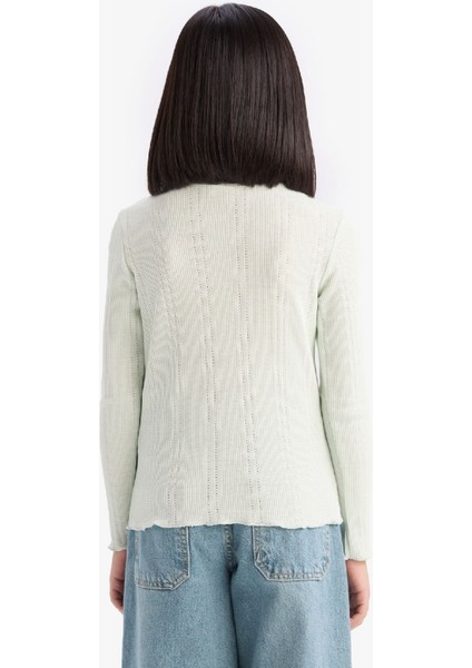 Kız Çocuk Slim Fit Dar Kesim Bisiklet Yaka Uzun Kollu Tişört D9234A825SP