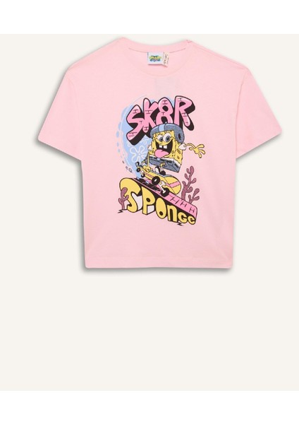 Kız Çocuk SpongeBob Oversize Geniş Kalıp Bisiklet Yaka Kısa Kollu Tişört D8830A825SP