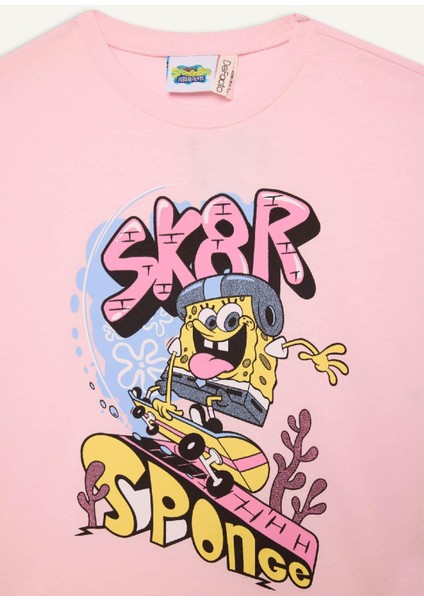 Kız Çocuk SpongeBob Oversize Geniş Kalıp Bisiklet Yaka Kısa Kollu Tişört D8830A825SP