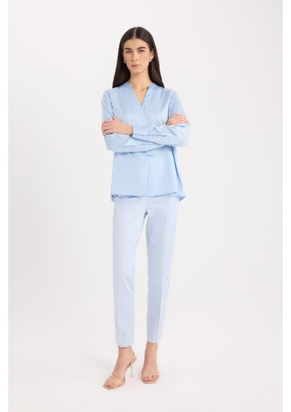 Sigaret Saten Kumaş Pantolon Normal Bel Basic Düz Beli Lastikli Düz Paça J8743AZ25SM