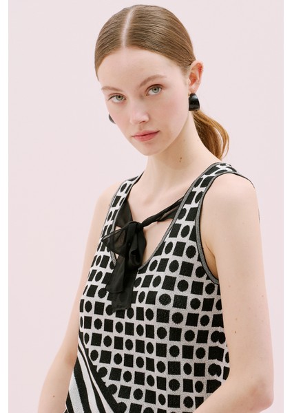 Bağlama Detaylı Triko Bluz Siyah-Gri Y2571001_209 modelleri