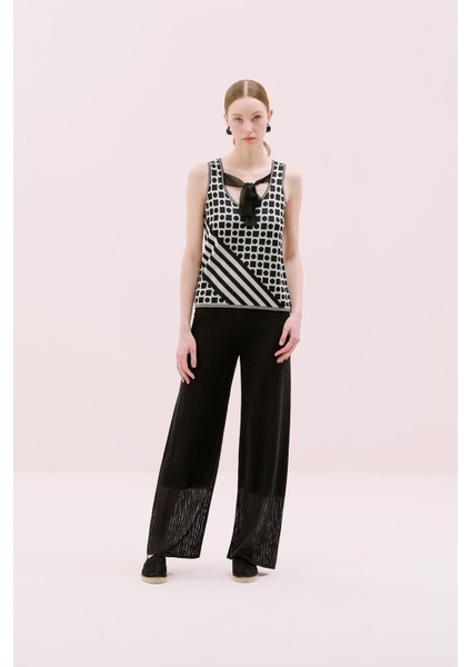 Bağlama Detaylı Triko Bluz Siyah-Gri Y2571001_209 fırsatları