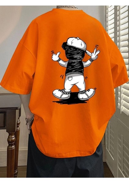 Funny Bear Baskılı Oversize Erkek T-Shirt Salaş Boyfirend