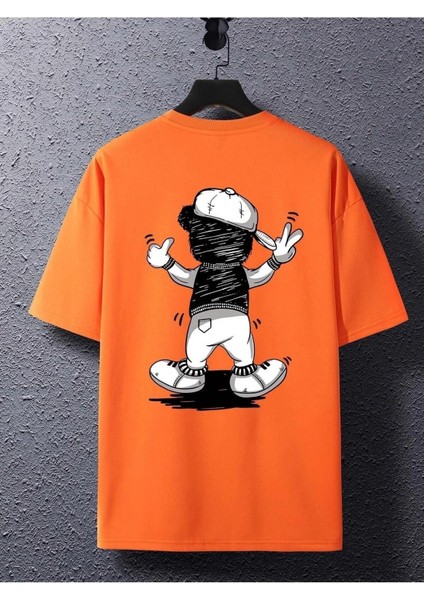 Funny Bear Baskılı Oversize Erkek T-Shirt Salaş Boyfirend fiyatları