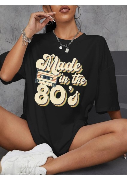Kadın / Kız Made In 80's Baskılı Oversize T-Shirt Salaş Boyfirend