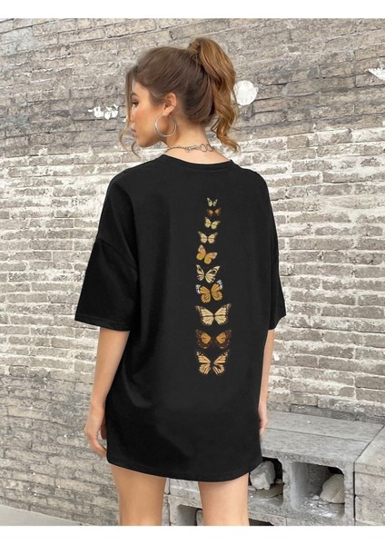 Butterflies Baskılı Kadın / Kız Oversize Salaş T-Shirt Boyfirend fiyatları