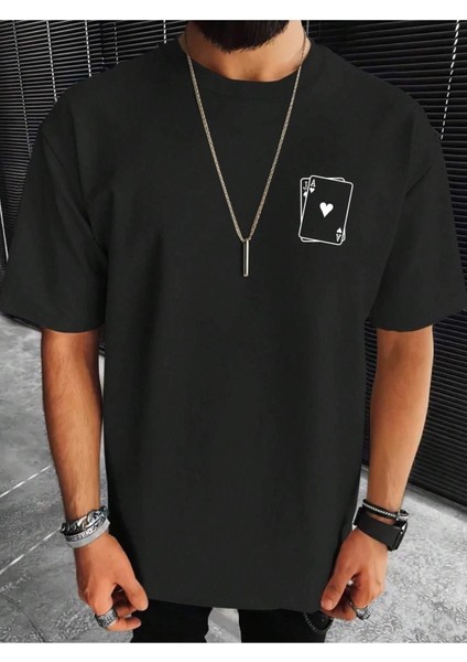 Kupa A / J Baskılı Oversize Erkek T-Shirt Salaş Boyfirend