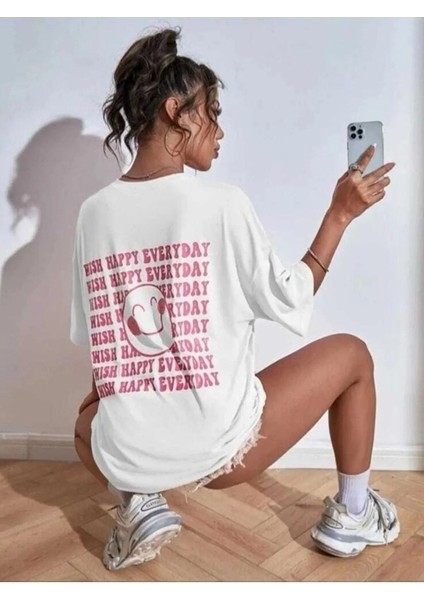 Kadın / Kız Smile Oversize Salas Boyfriend Baskılı T-Shirt Top Bluz