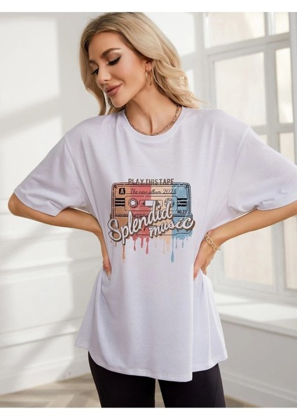 Kadın / Kız Beyaz Oversize T-Shirt Splendid Music Baskılı fırsatları