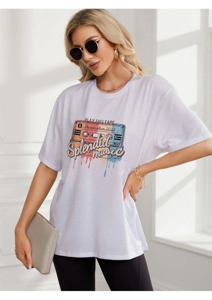 Kadın / Kız Beyaz Oversize T-Shirt Splendid Music Baskılı indirimleri