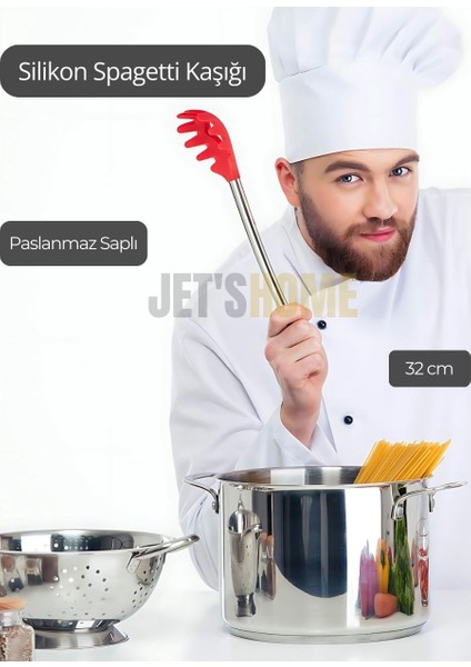 Silikon Spagetti Kaşığı Paslanmaz Saplı Kırmızı 32 cm fiyatları