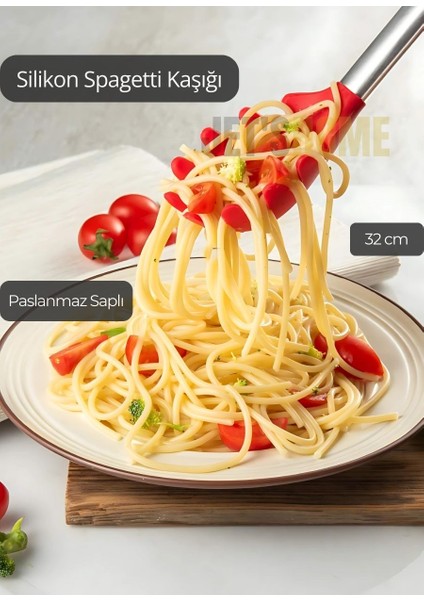 Silikon Spagetti Kaşığı Paslanmaz Saplı Kırmızı 32 cm modelleri