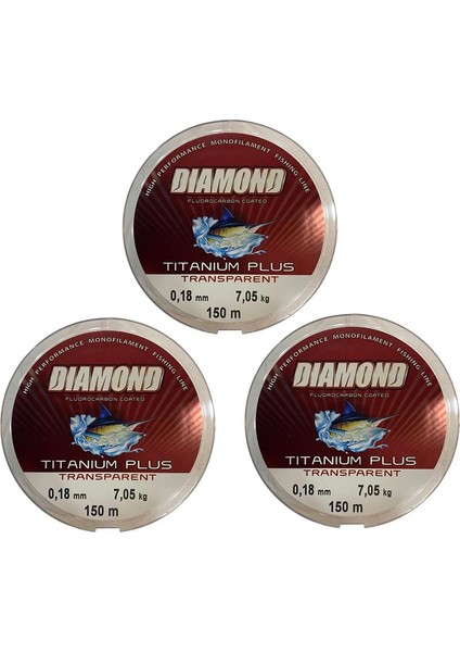 3 Adet Bauer Diamond Titanium Plus 0.18 mm 150 mt Misina - Renk: Gri 7.05 kg