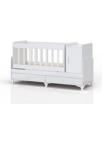 Genişleyen Karyola Olabile Sallanır Bebek Beşik Takımı Yataklı Mavi Uyku Setli Kapaklı ve Çekmeceli