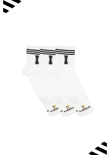 Unisex I Harfi Desenli Tenis Çorap (Harfli Çorap) 3 Çift