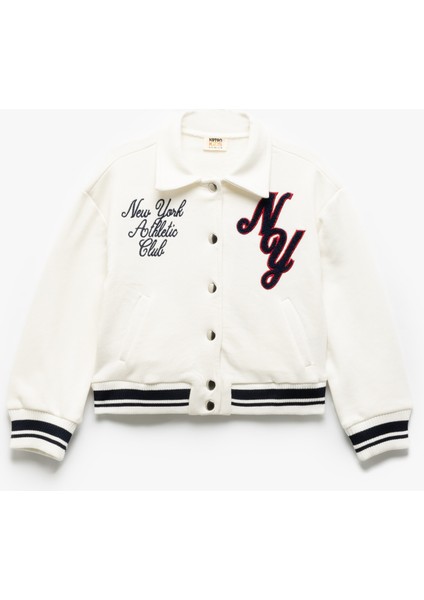 Aplike Detaylı Uzun Kollu Renk Bloklu Polo Yaka Kolej Ceket