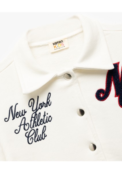 Aplike Detaylı Uzun Kollu Renk Bloklu Polo Yaka Kolej Ceket modelleri