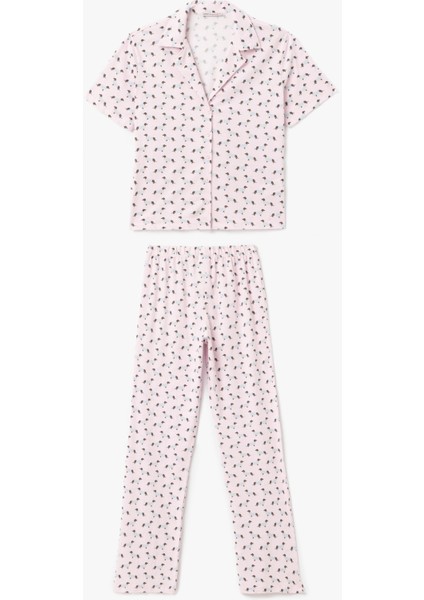 Köpek Grafik Baskılı Kısa Kollu Pamuklu Gömlek Yaka Pijama Takımı
