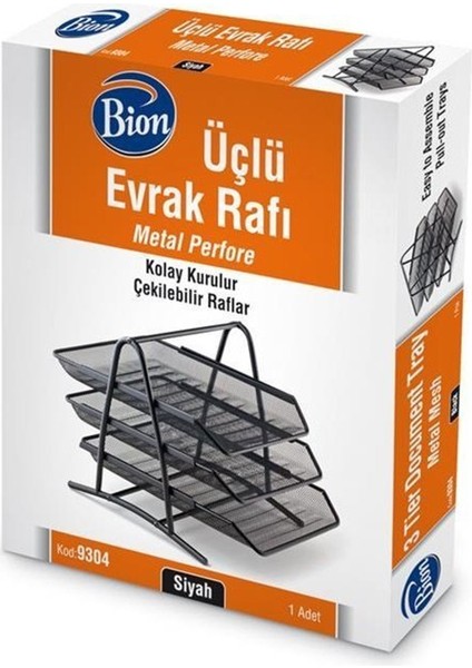 Mas Bion Perfore 3'lü Evrak Rafı Siyah