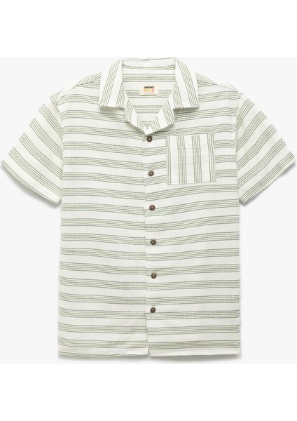 Cep Detaylı Pamuk Karışımlı Düğmeli Kısa Kollu Gömlek