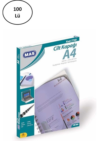 Mas Cilt Kapağı Pp A4 Beyaz 100'LÜ