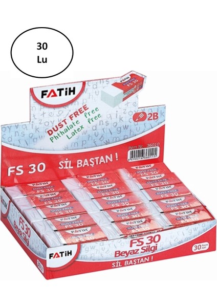 Fatih FS30 Beyaz Silgi 30'lu