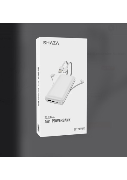 Shaza 20.000 Mah Kendinden Kablolu Taşınabilir Şarj Cihazı Beyaz