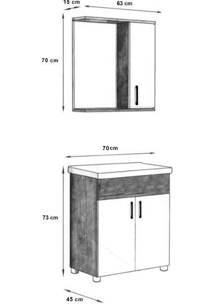 Mdf 70LIK Banyo Dolabı Alt - Üst ve Hilton Lavabo 70 cm