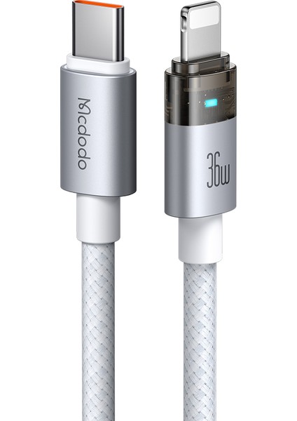 CA-6942 Type-C Lıghtning 36W Şeffaf Kablo Şarj Işığı Ile Beyaz