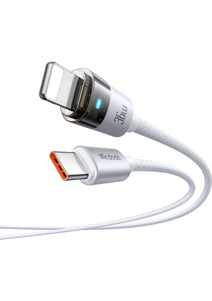 CA-6942 Type-C Lıghtning 36W Şeffaf Kablo Şarj Işığı Ile Beyaz
