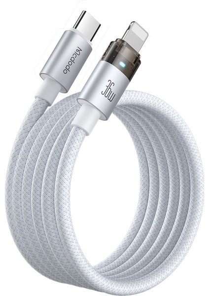 CA-6942 Type-C Lıghtning 36W Şeffaf Kablo Şarj Işığı Ile Beyaz