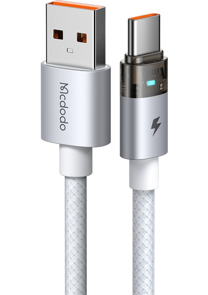 CA-6892 Usb-A - Type-C Şeffaf Kablo Şarj Işığı Ile Beyaz